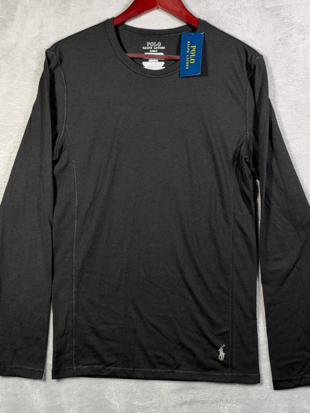 Polo Ralph Lauren Mens Base Layer Shirt S Black Wool Blend Thermal Long Sleeve Z